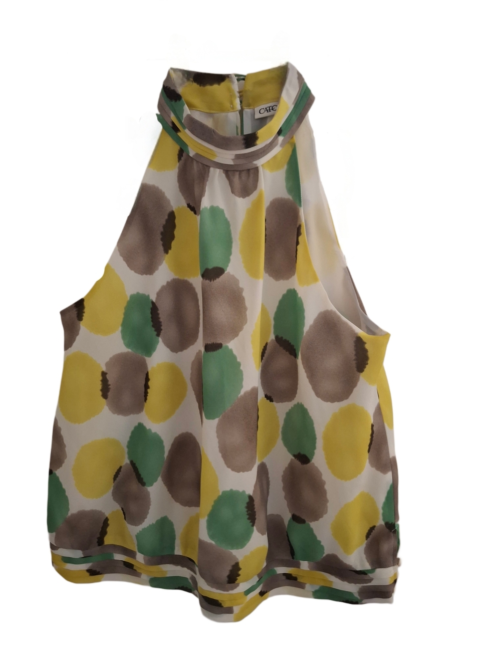 Cato Yellow Green Taupe Polka Dot Halter Top